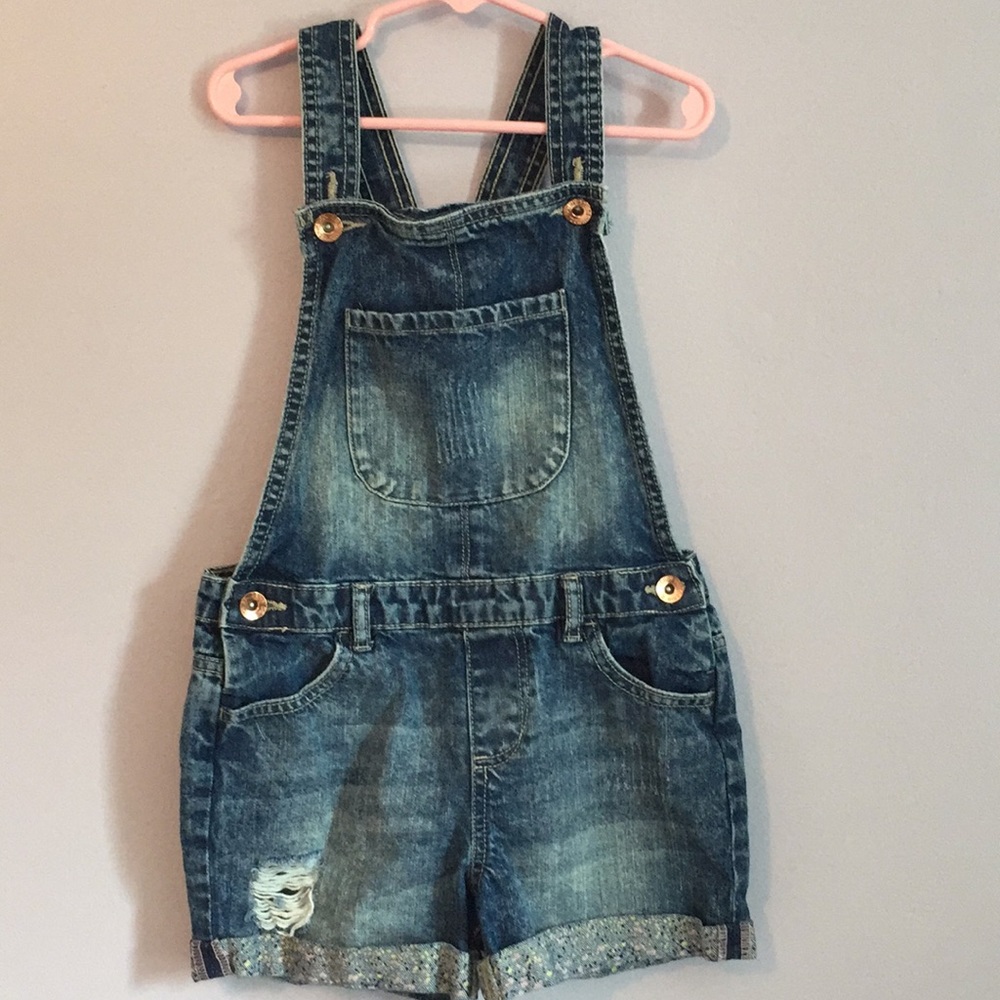 Girls denim co distressed denim overalls 7-8 yrs